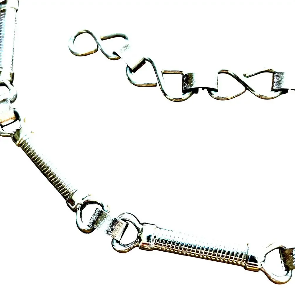 Vintage silvertone metal station chain belt ribbed bar link OS skinny adjustable